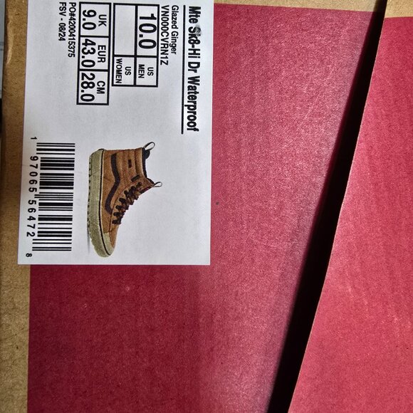 Brand New Vans Sk8 Hi MTE DR Waterproof Glazed Ginger MENS SIZE 10 NEW - Picture 8 of 8